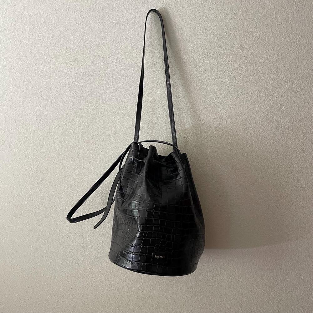 Jeff Wan Black Croc Embossed Leather Oversized Large Bucket Bag
